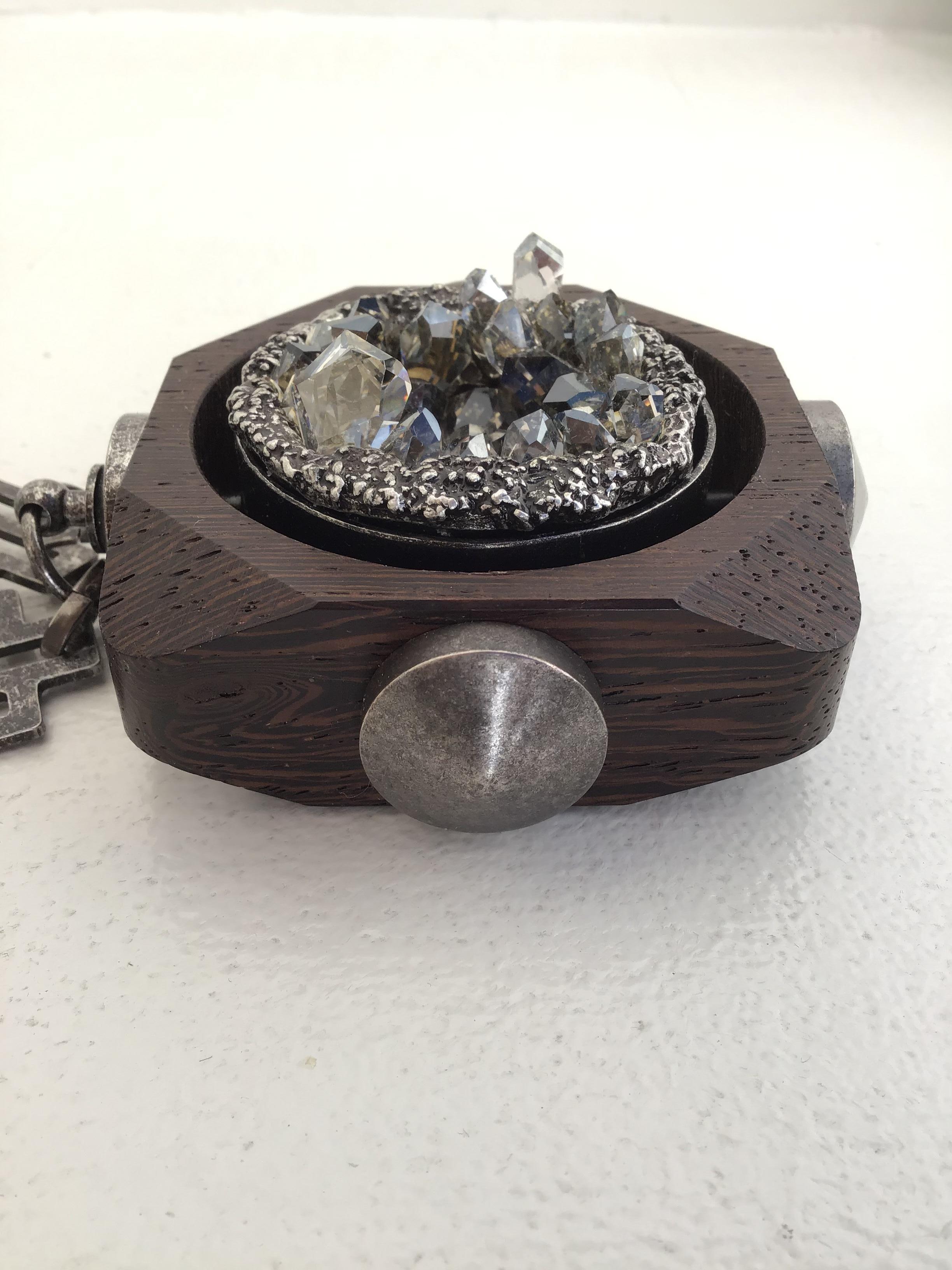 Lanvin Oversized Crystal Wood Pendant Necklace In Excellent Condition For Sale In San Francisco, CA