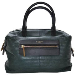 Lanvin Padam Forest Green Bowling Leather Handbag with Top Handles