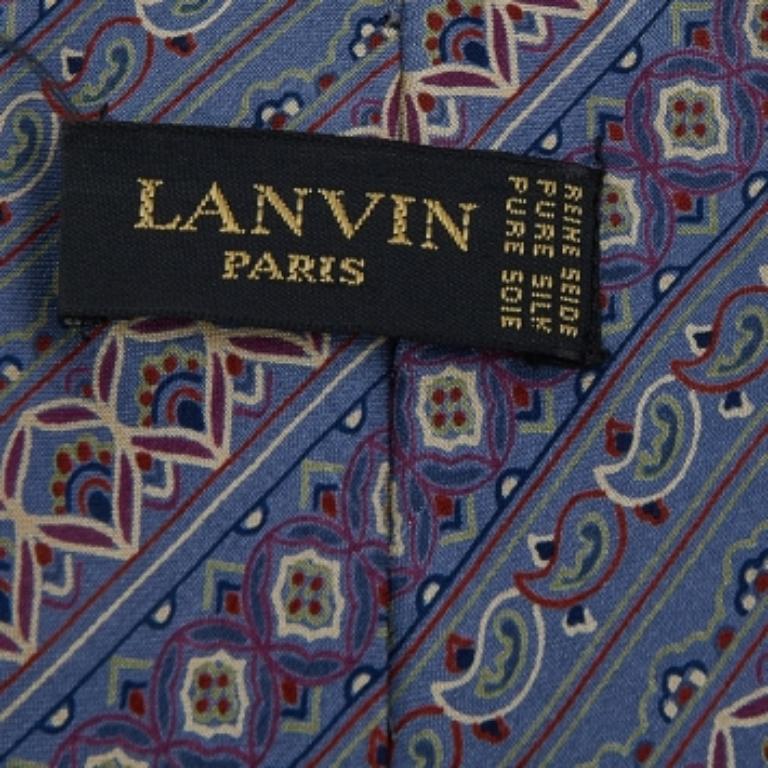 Lanvin Corbata de Seda con Estampado Paisley Morado Pálido Gris