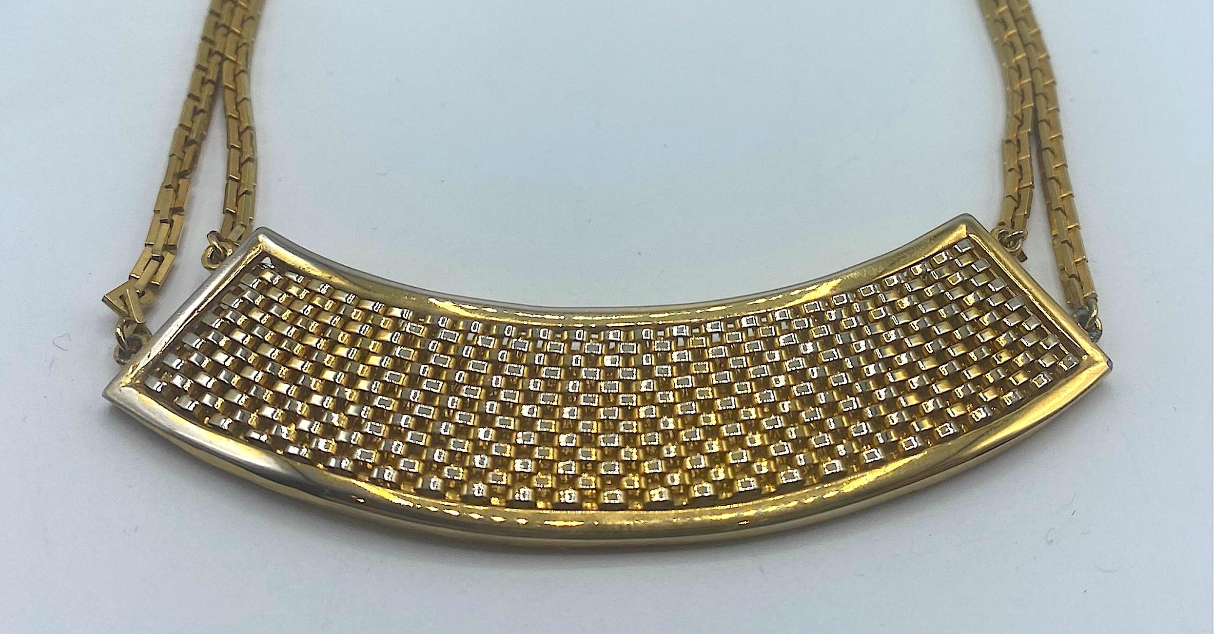 Women's Lanvin Paris 1980s Gold Basket Weave Necklace