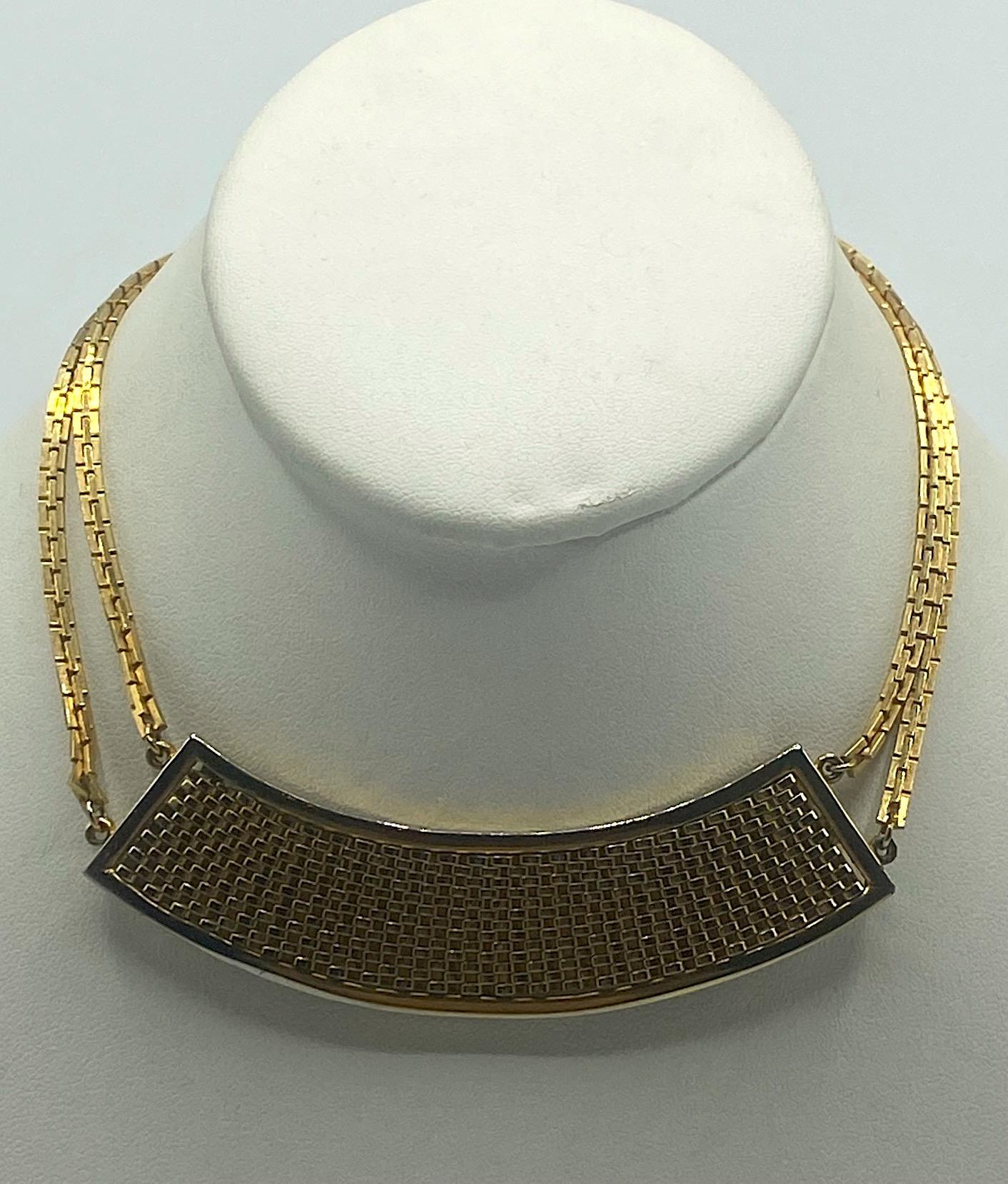 Lanvin Paris 1980s Gold Basket Weave Necklace 2