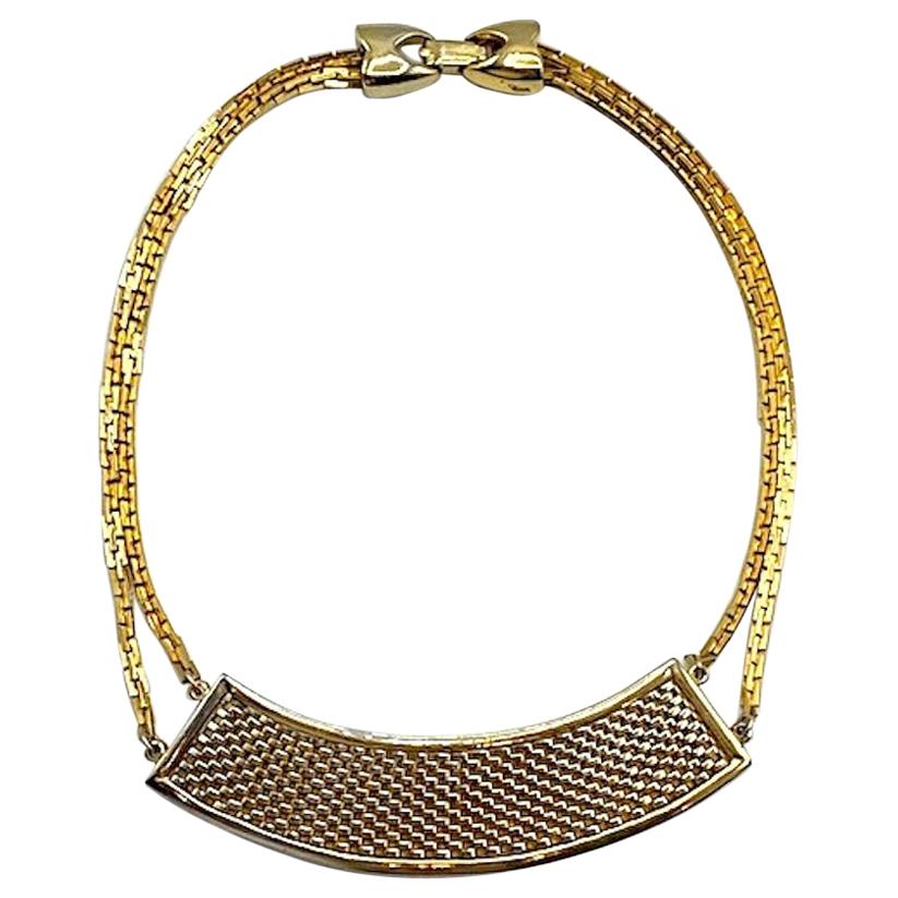Lanvin Paris 1980s Gold Basket Weave Necklace