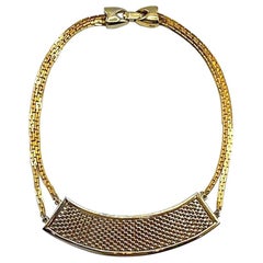 Retro Lanvin Paris 1980s Gold Basket Weave Necklace