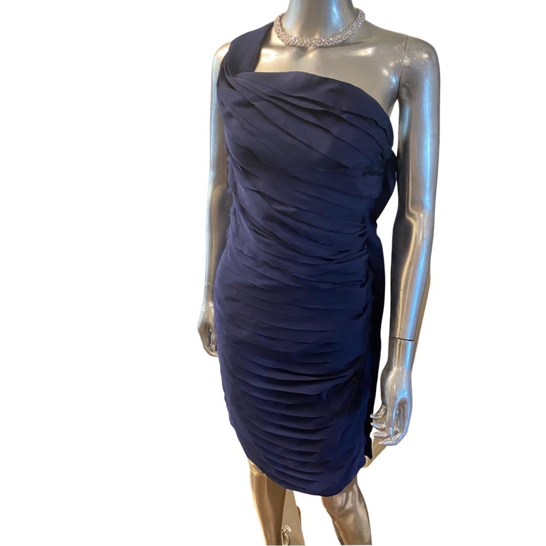 Lanvin Paris 2008 Laufsteg Kollektion Vintage Drapiertes Grosgrain Marineblaues Kleid Größe 4 im Zustand „Gut“ im Angebot in Palm Springs, CA