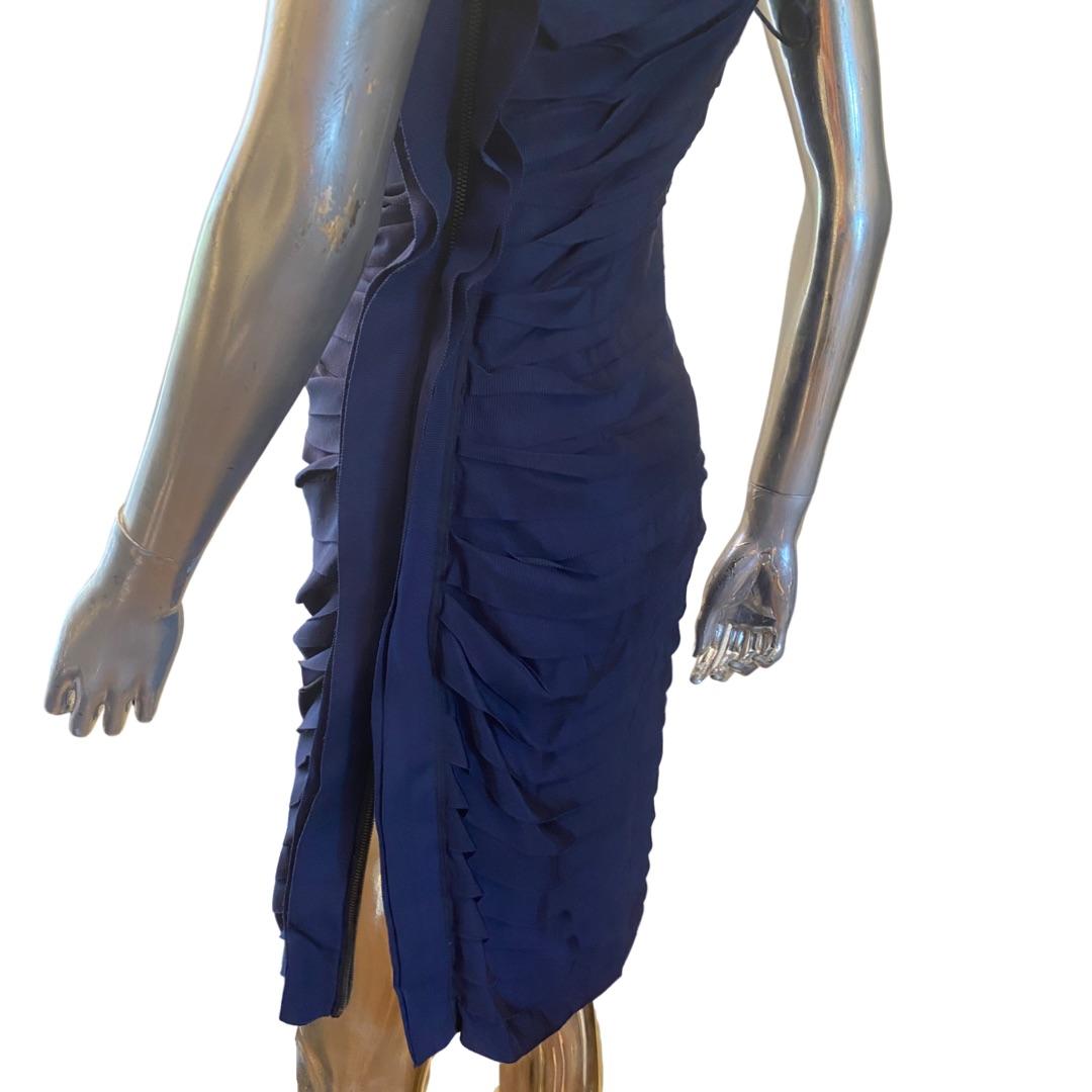 Lanvin Paris 2008 Laufsteg Kollektion Vintage Drapiertes Grosgrain Marineblaues Kleid Größe 4 im Angebot 1