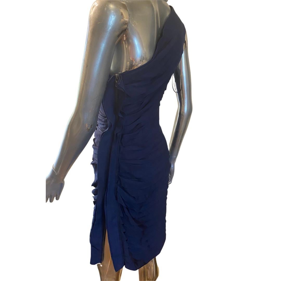 Lanvin Paris 2008 Laufsteg Kollektion Vintage Drapiertes Grosgrain Marineblaues Kleid Größe 4 im Angebot 2