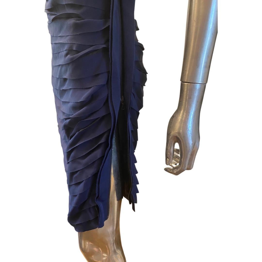 Lanvin Paris 2008 Laufsteg Kollektion Vintage Drapiertes Grosgrain Marineblaues Kleid Größe 4 im Angebot 3