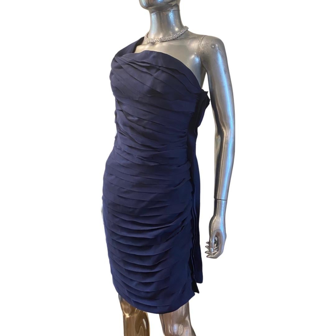 Lanvin Paris 2008 Laufsteg Kollektion Vintage Drapiertes Grosgrain Marineblaues Kleid Größe 4 im Angebot 4