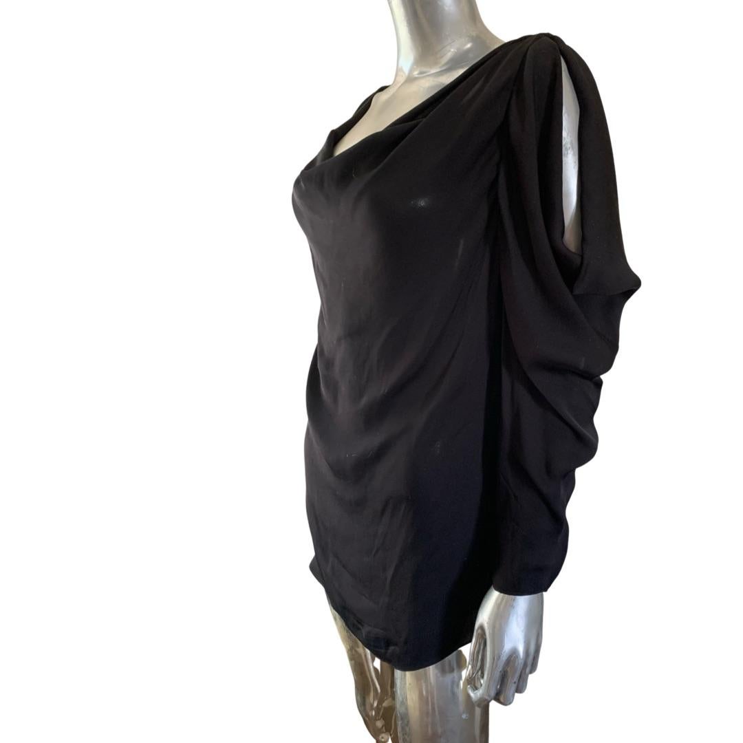 Lanvin Paris 2012 Black Silk Draped Neck and Sleeve Blouse Size 8 6