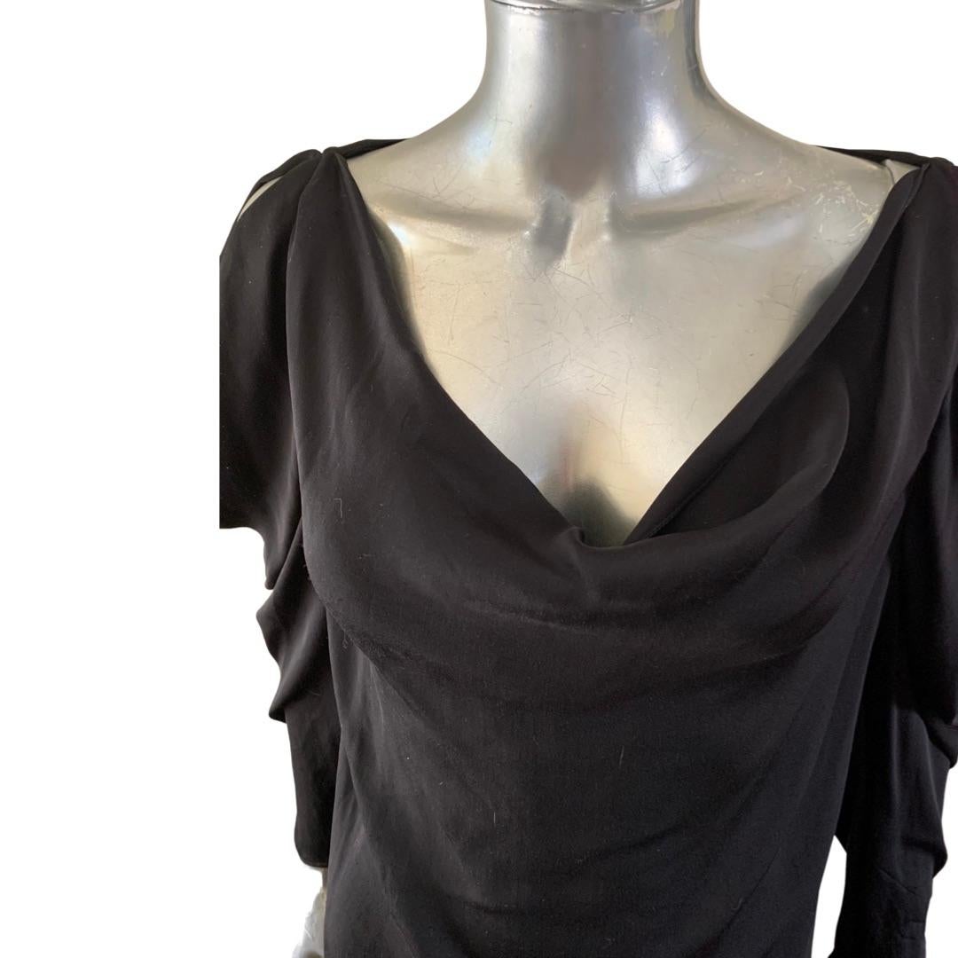 Women's Lanvin Paris 2012 Black Silk Draped Neck and Sleeve Blouse Size 8
