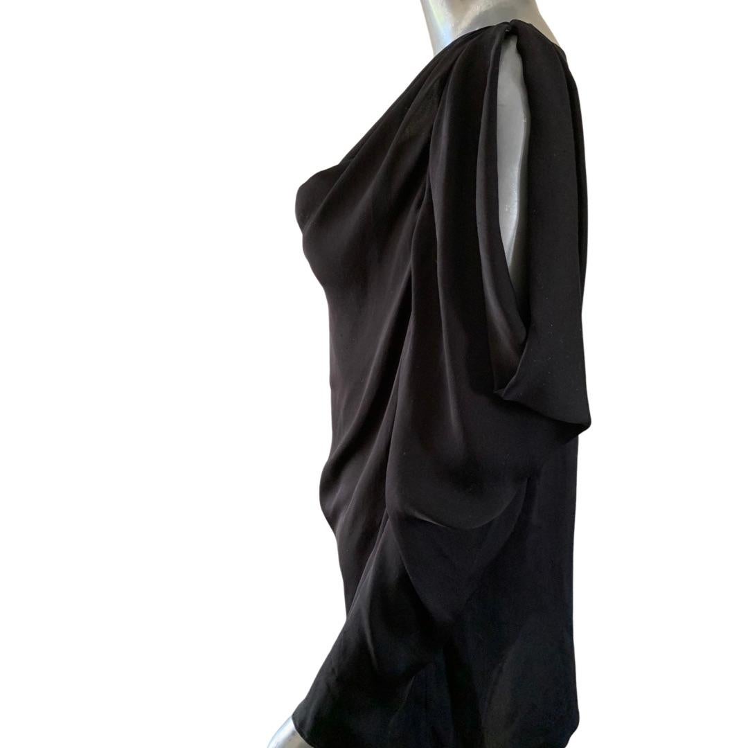 Lanvin Paris 2012 Black Silk Draped Neck and Sleeve Blouse Size 8 1