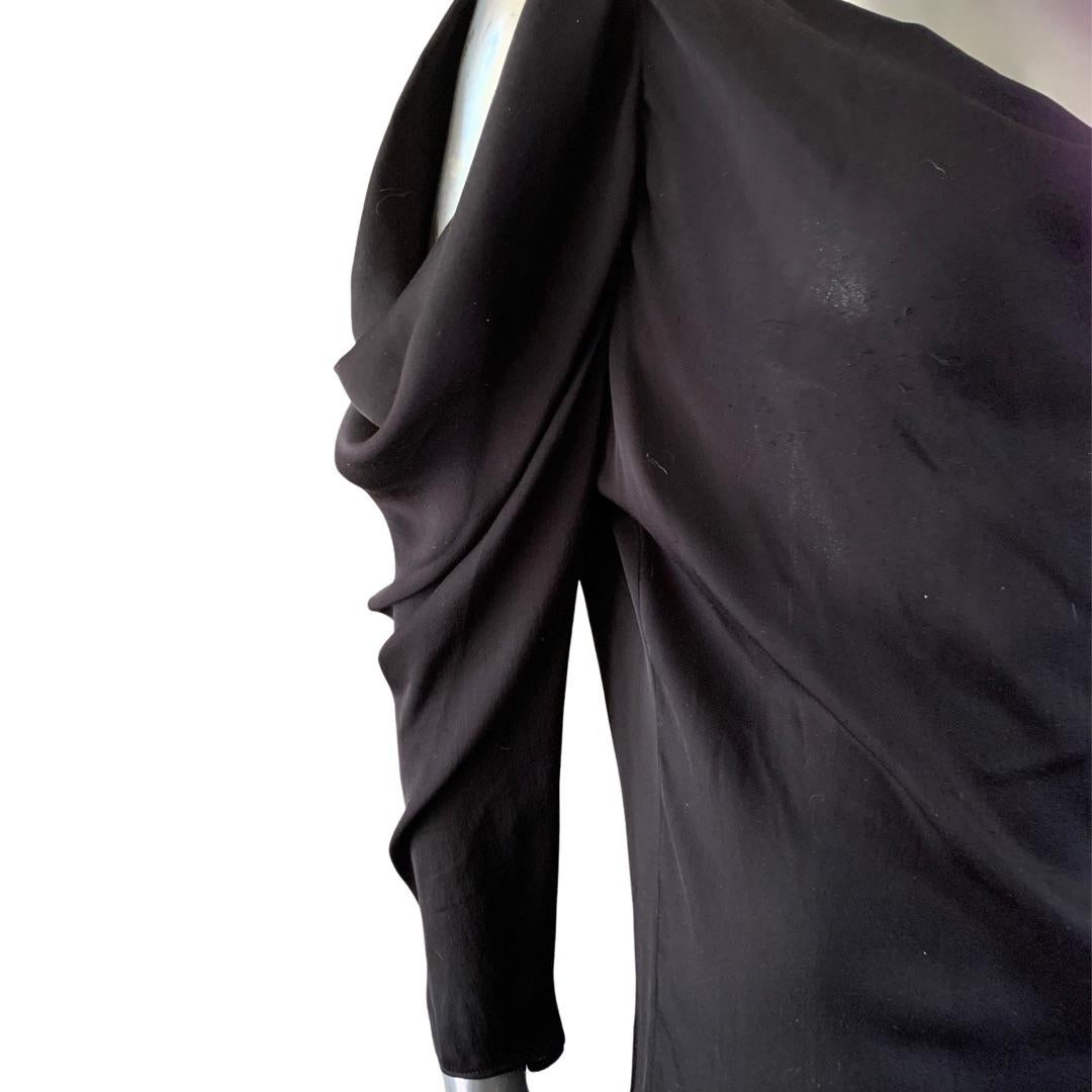 Lanvin Paris 2012 Black Silk Draped Neck and Sleeve Blouse Size 8 2