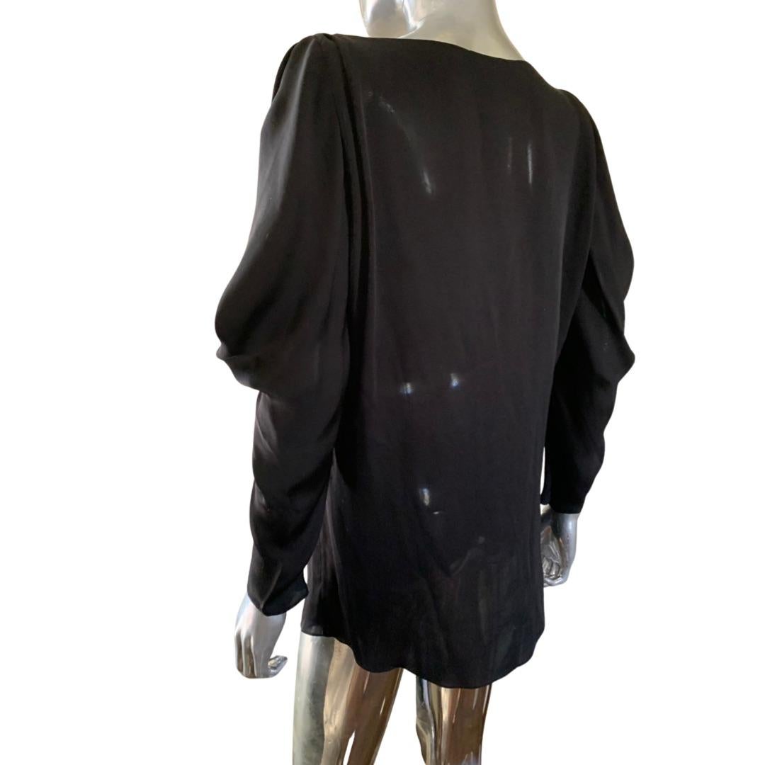 Lanvin Paris 2012 Black Silk Draped Neck and Sleeve Blouse Size 8 3