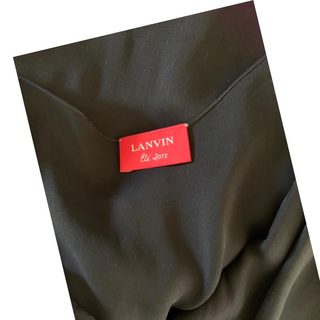 Lanvin Paris 2012 Black Silk Draped Neck and Sleeve Blouse Size 8 5