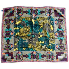Lanvin Paris Abstract Pop Art Motif Silk Scarf Shawl