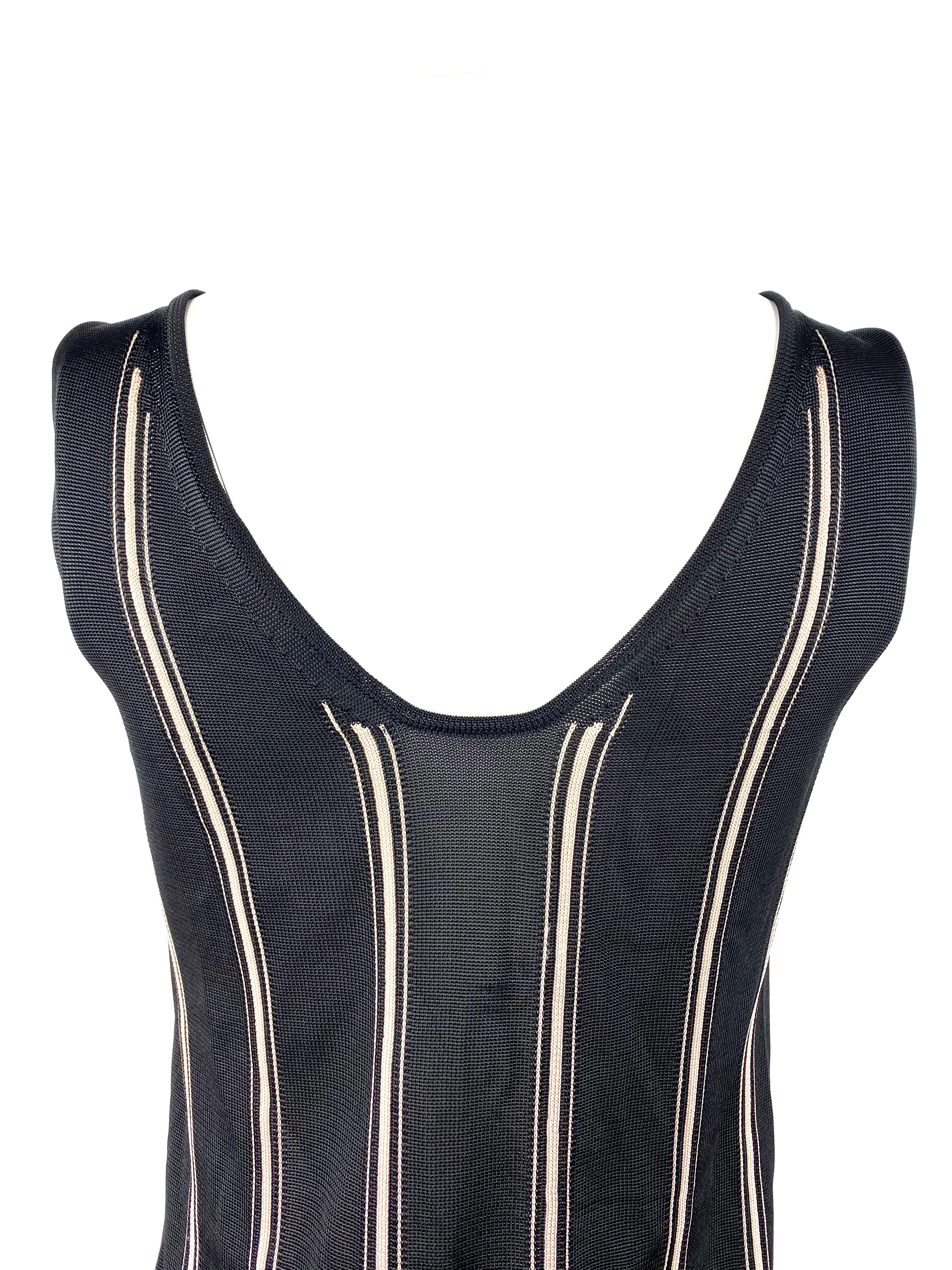 Lanvin Paris Black and White Striped Knit Sleeveles Top  In Excellent Condition For Sale In Beverly Hills, CA