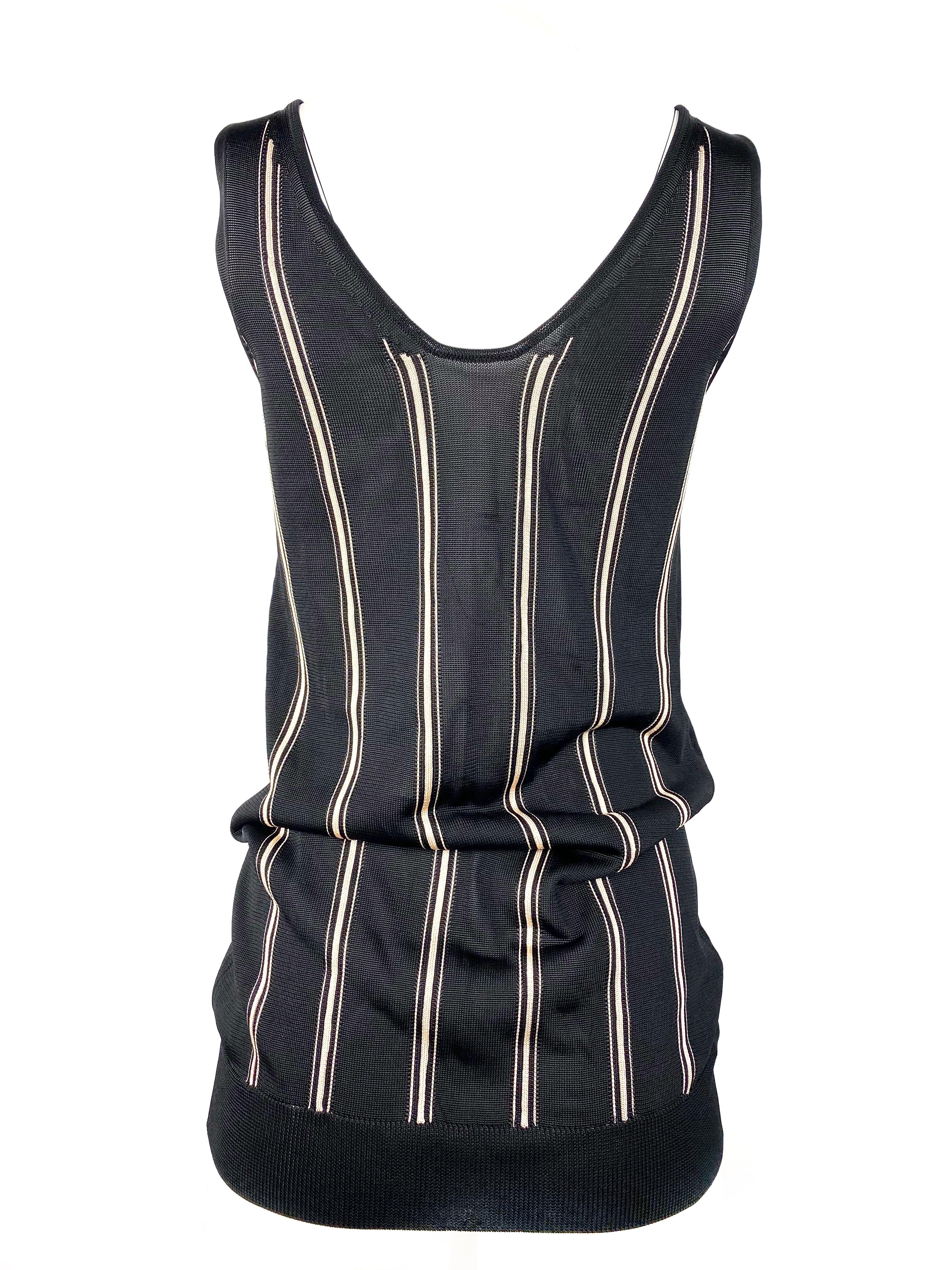 Women's Lanvin Paris Black and White Striped Knit Sleeveles Top  For Sale