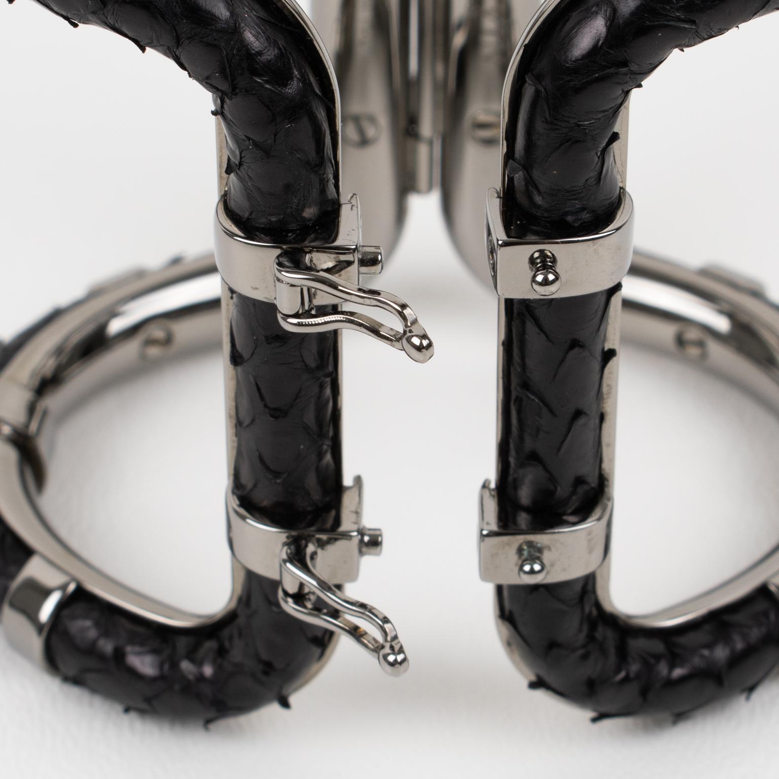 Lanvin Paris Python Leather and Silver Steel Bracelet For Sale 5