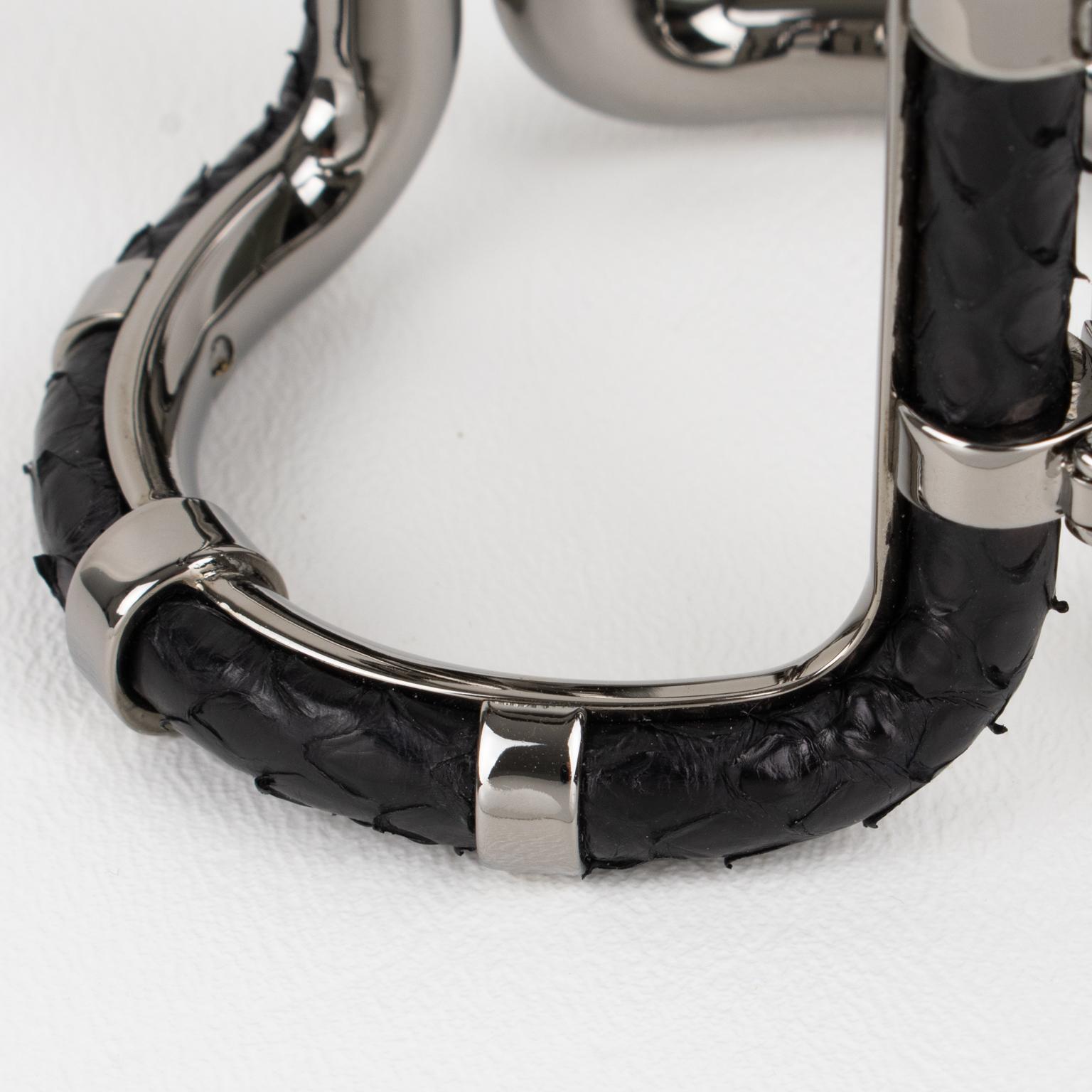 Lanvin Paris Python Leather and Silver Steel Bracelet For Sale 7