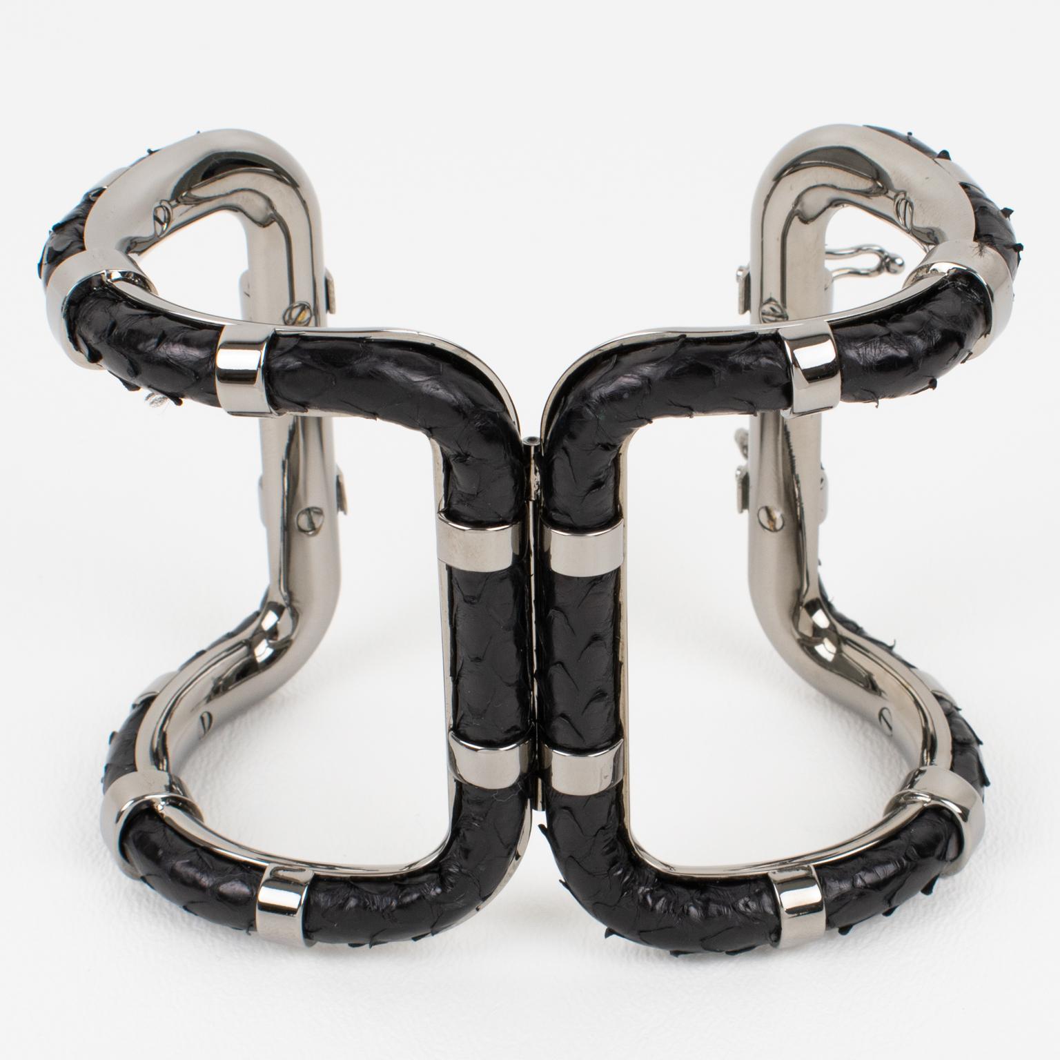 Lanvin Paris Python Leather and Silver Steel Bracelet For Sale 4