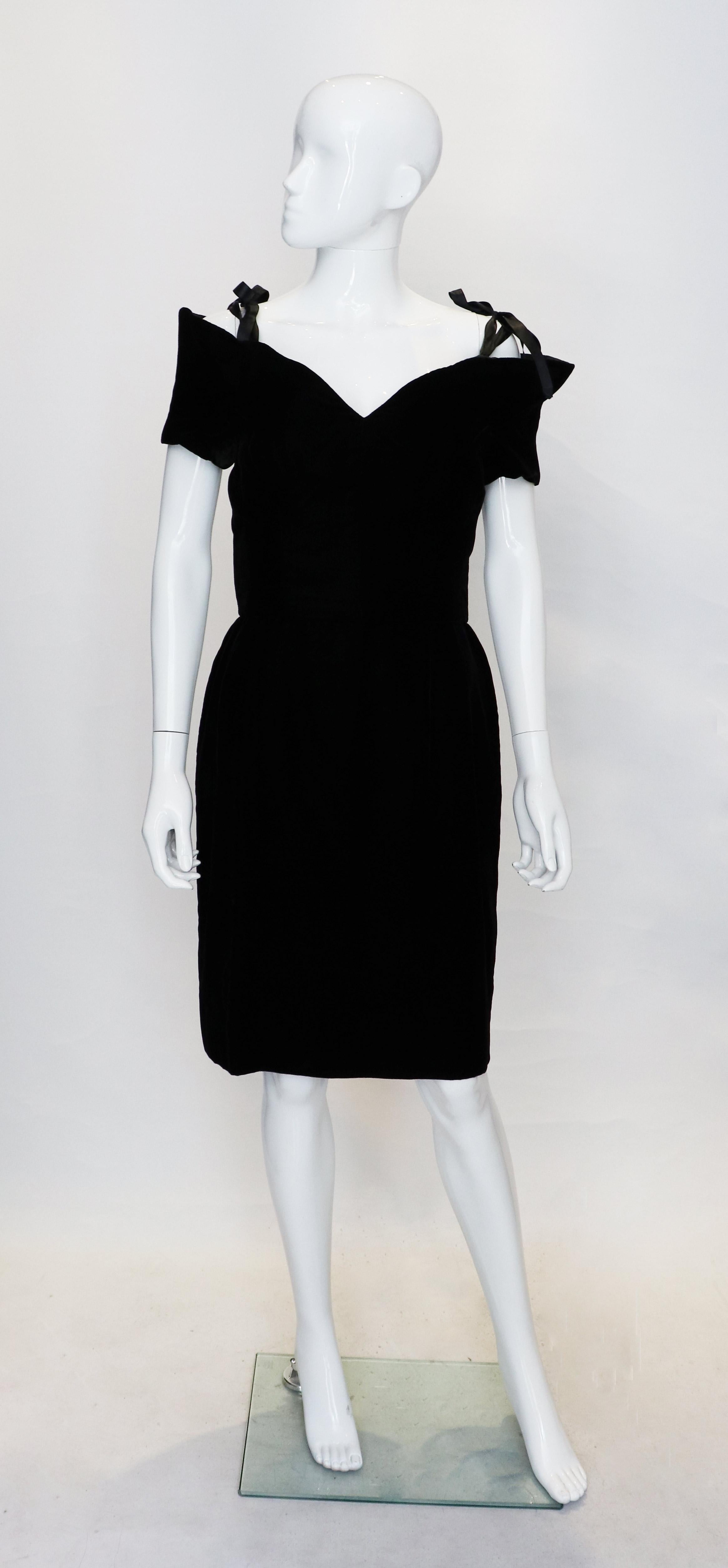 Lanvin Paris Black Velvet and Ribbon Dress In Good Condition In London, GB