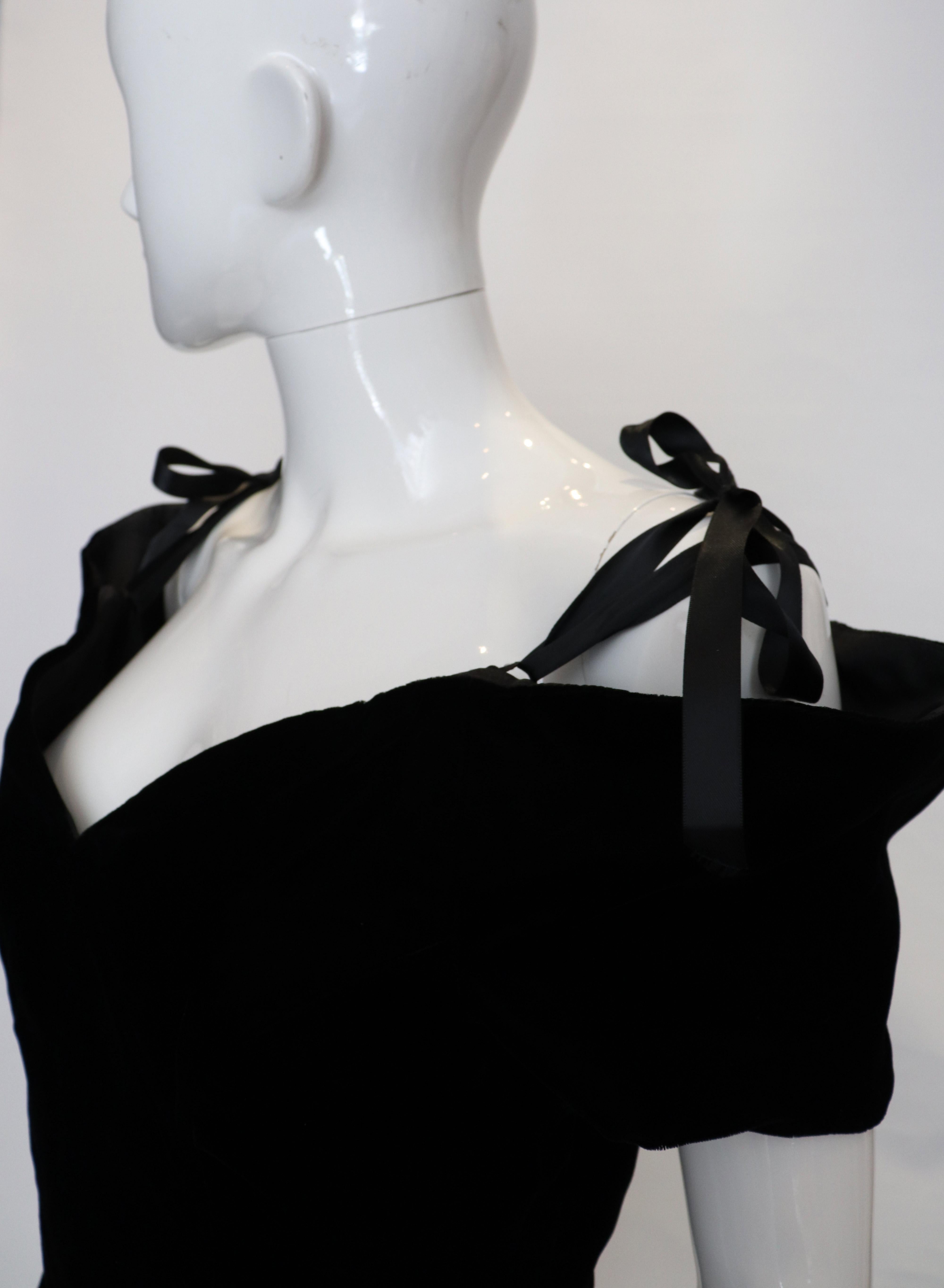 Lanvin Paris Black Velvet and Ribbon Dress 1