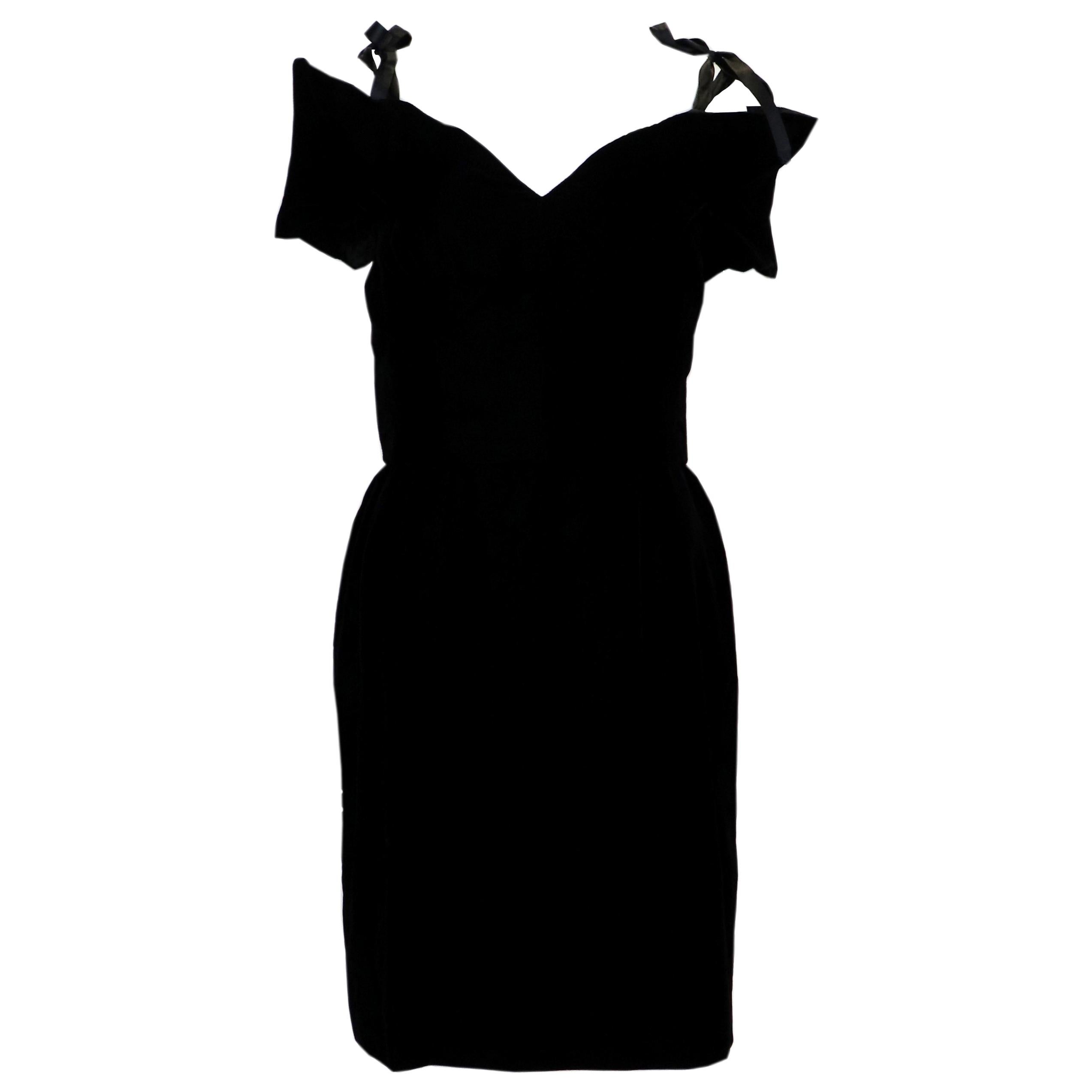 Lanvin Paris Black Velvet and Ribbon Dress For Sale at 1stDibs