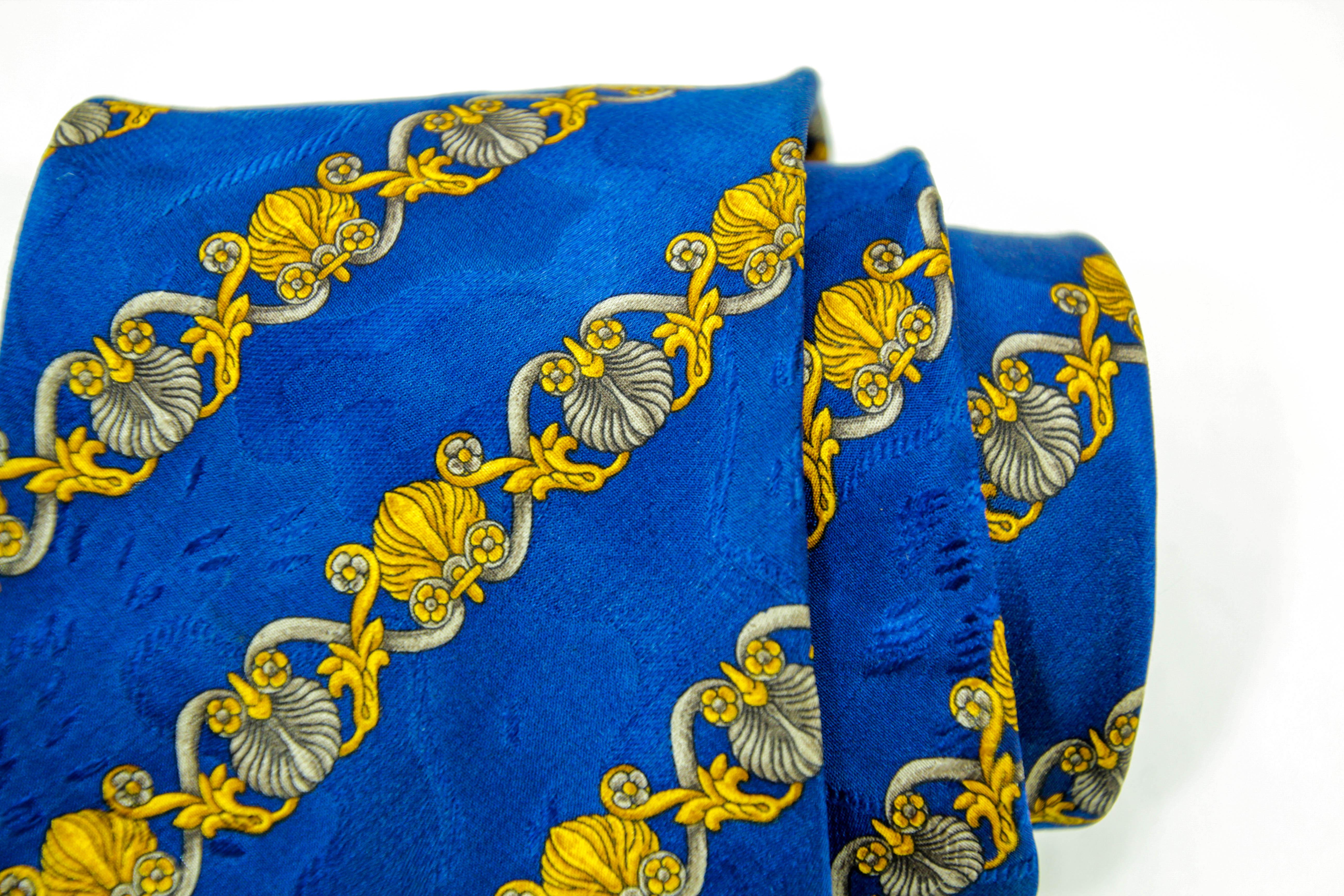 LANVIN Paris Blue and Gold Silk Neck Tie France For Sale 6