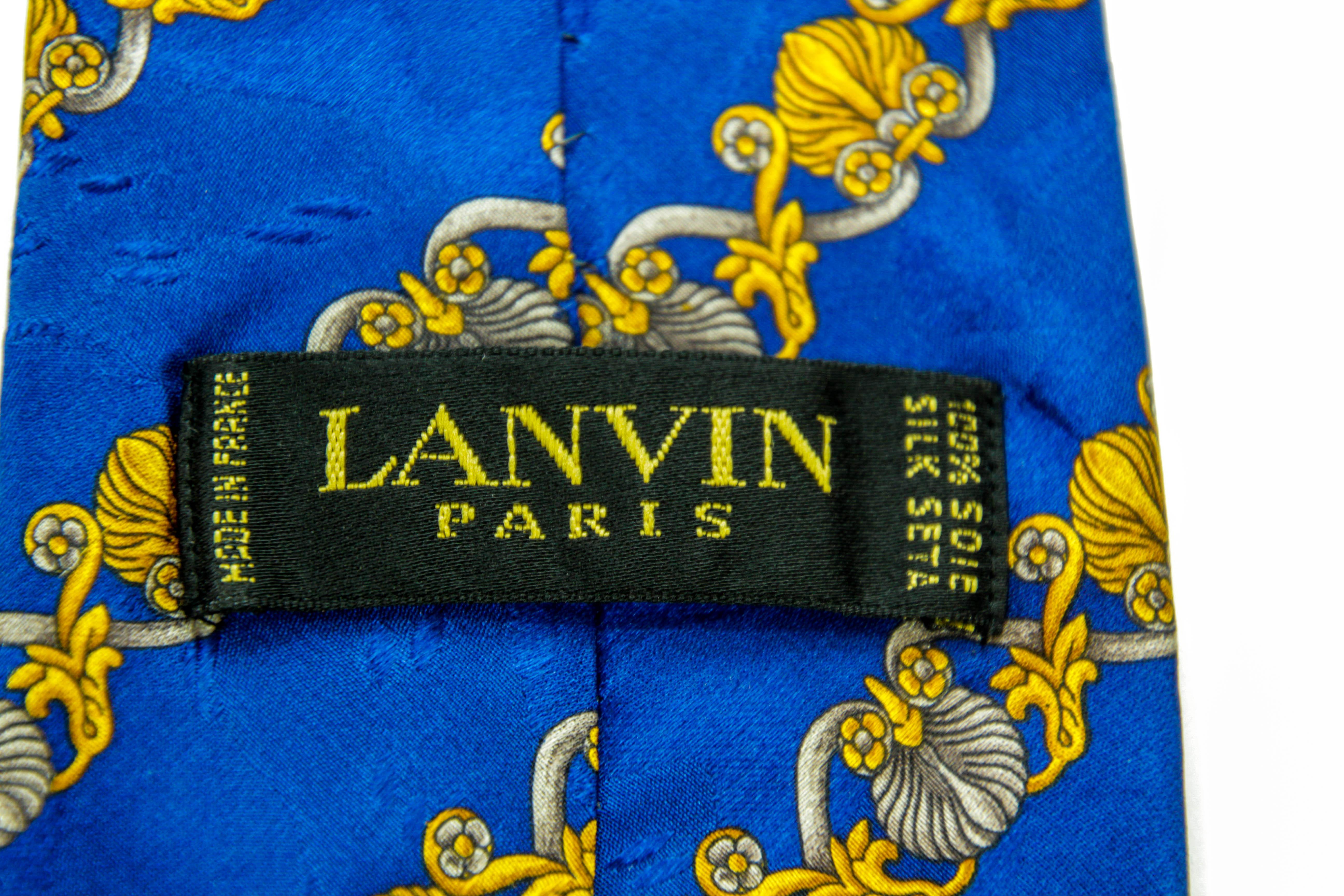 Men's LANVIN Paris Blue and Gold Silk Neck Tie France For Sale