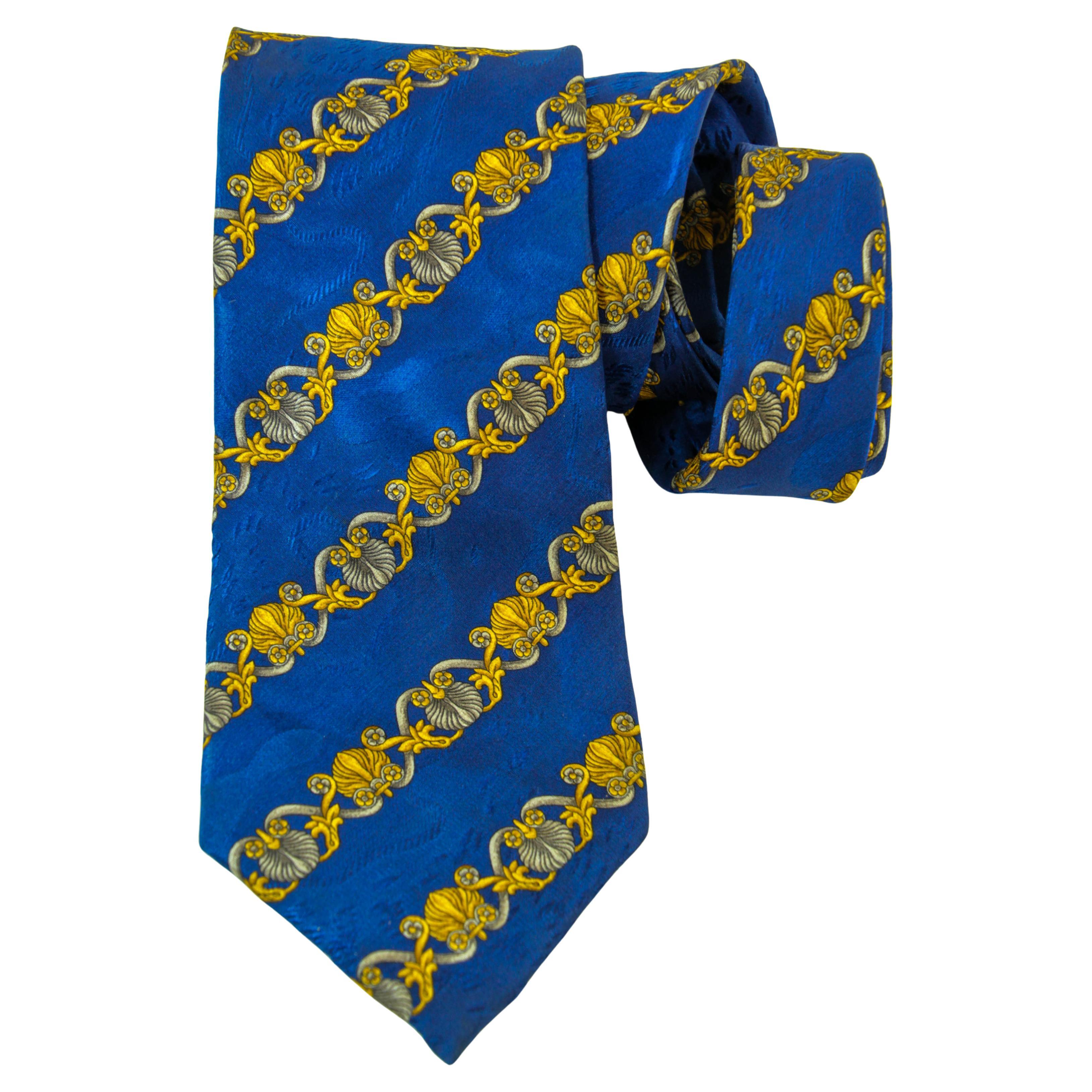 LANVIN Paris Blue and Gold Silk Neck Tie France For Sale