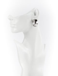 LANVIN Paris c.1980’s Palladium Silver Wide Circular Hinged Hoop Clip Earrings