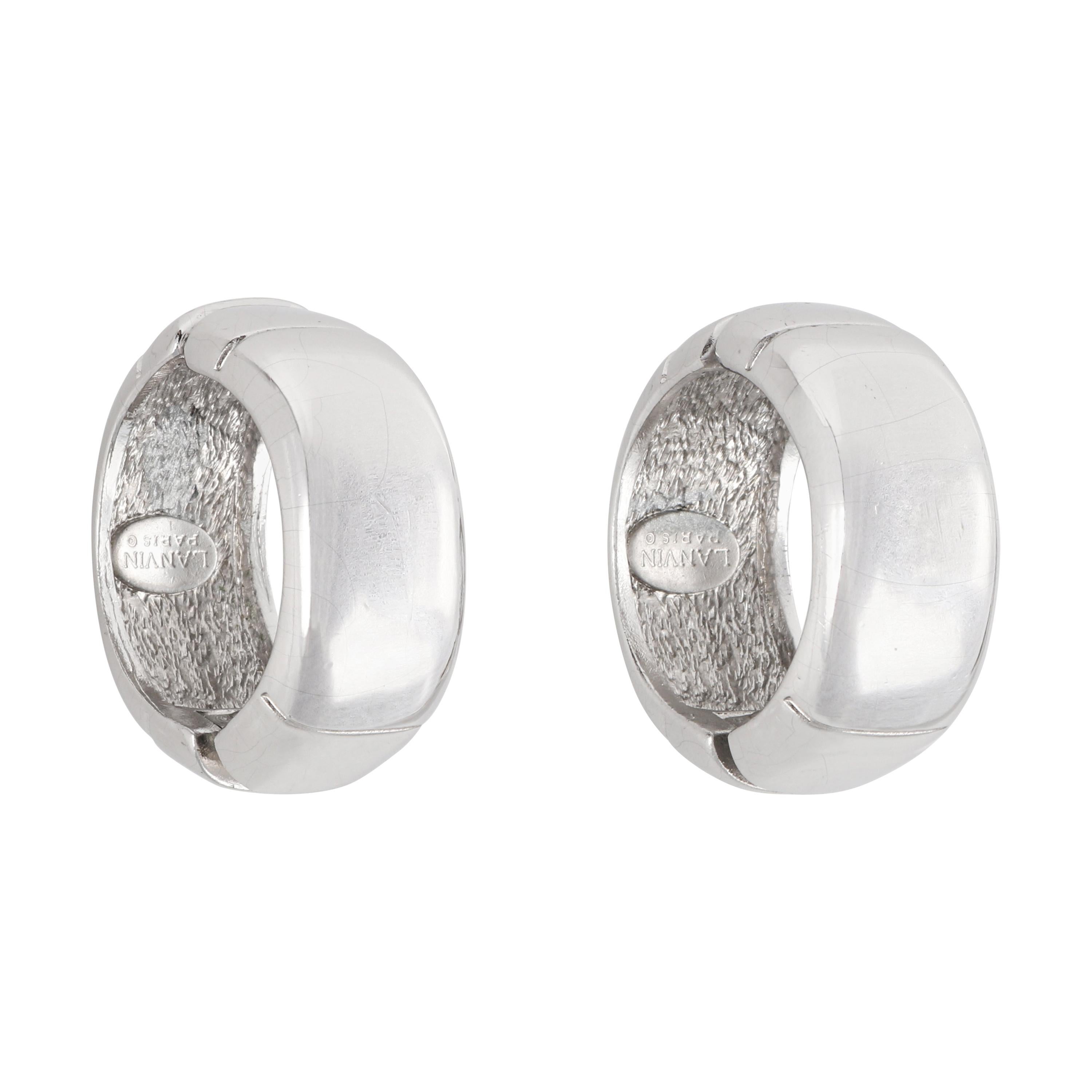 LANVIN Paris c.1980’s Palladium Silver Wide Circular Hinged Hoop Clip Earrings