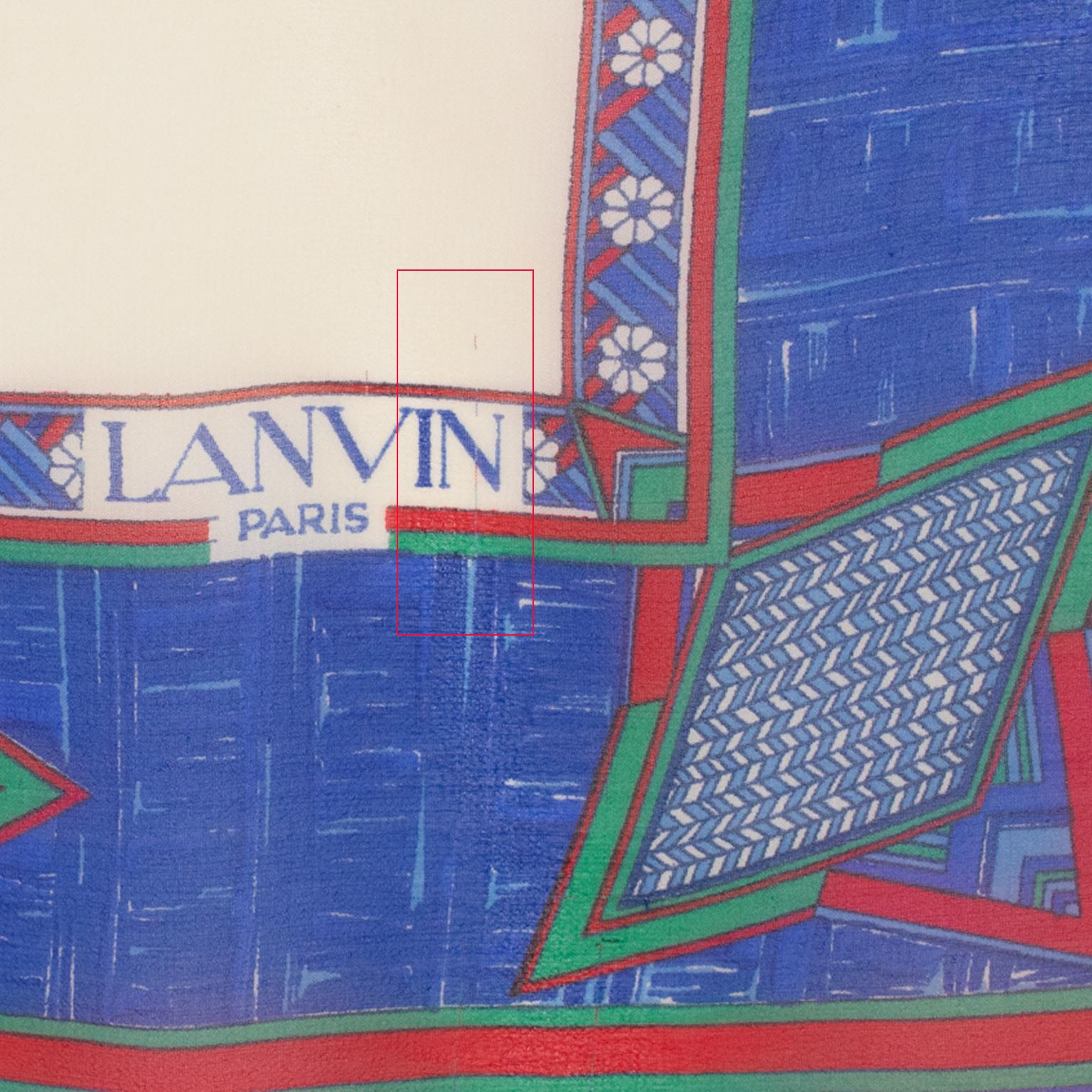 Lanvin Paris Chiffon Silk Scarf Elephants Print in Red and Blue, c1950s For Sale 7