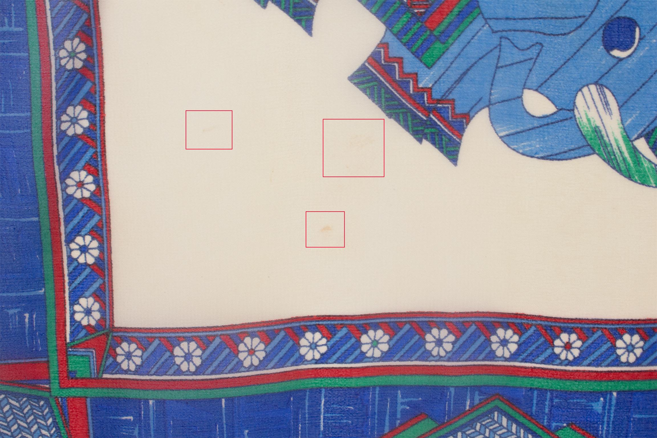 Lanvin Paris Chiffon Silk Scarf Elephants Print in Red and Blue, c1950s For Sale 4