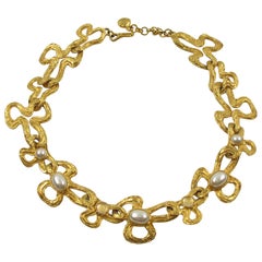 Vintage Lanvin Paris Choker Necklace Pearl and Crystal Cabochon