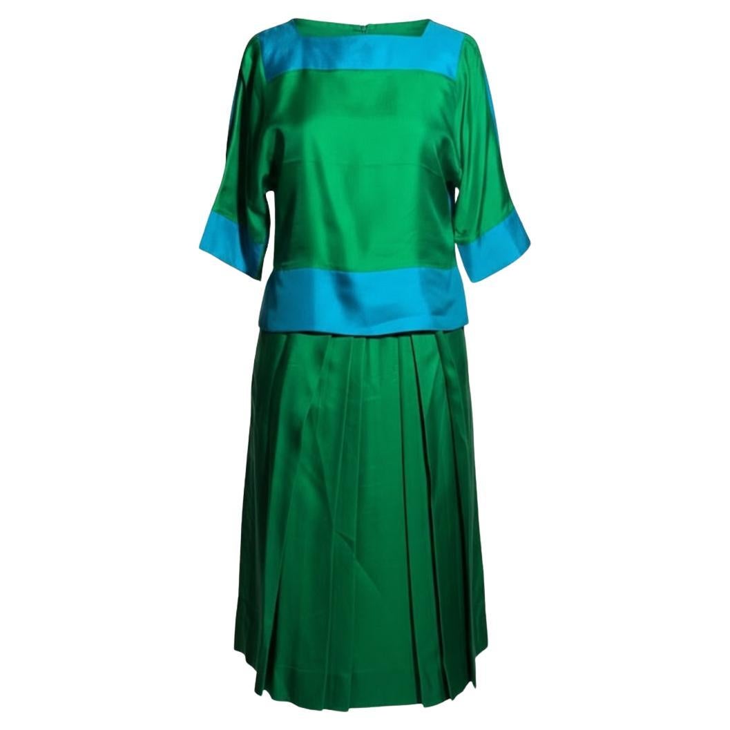 Lanvin Paris Color-Block Silk Ensemble - Spring/Summer 1987 Collectional en vente