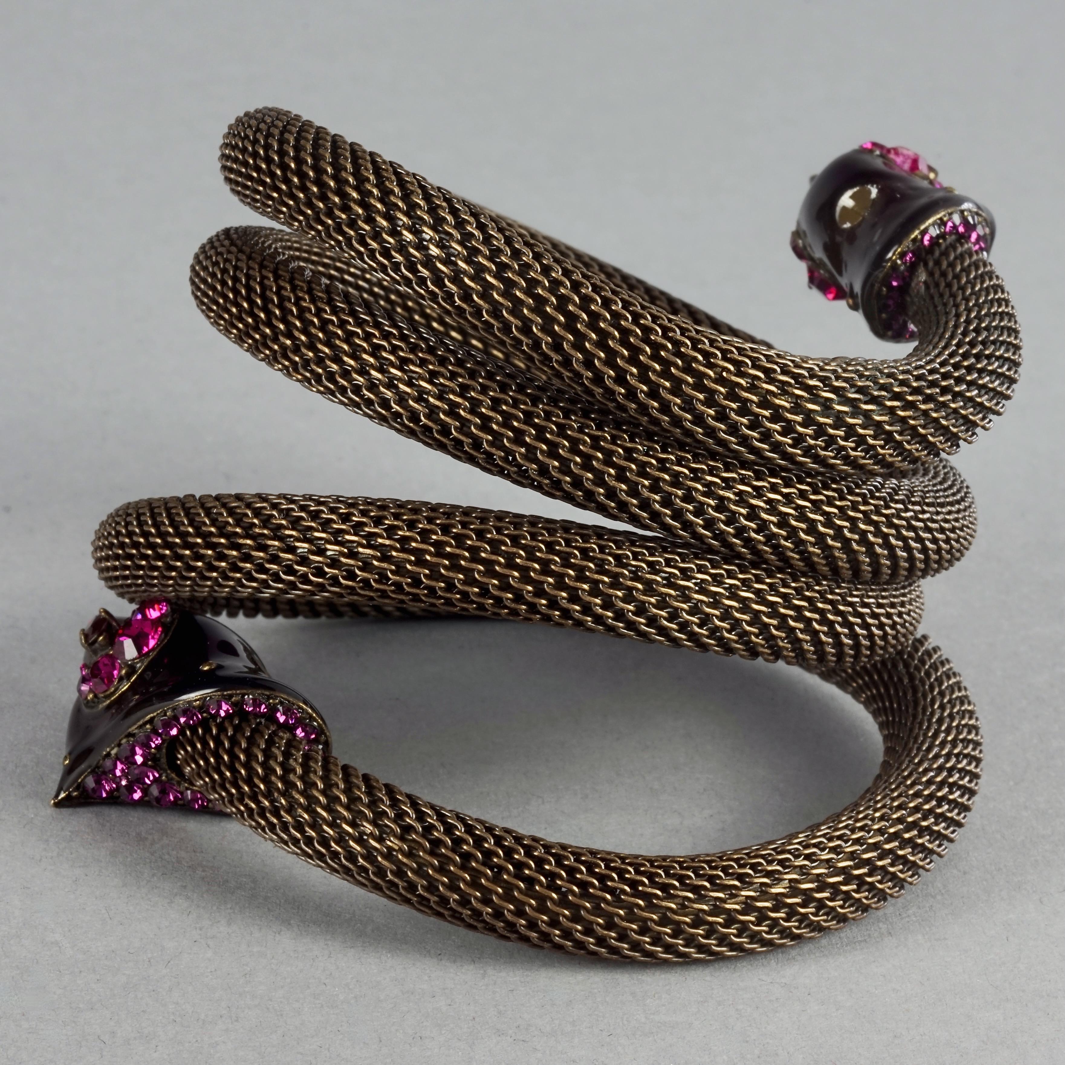 LANVIN PARIS Enamel Rhinestone Bird Four Rows Wrap Around Cuff Bracelet For Sale 4