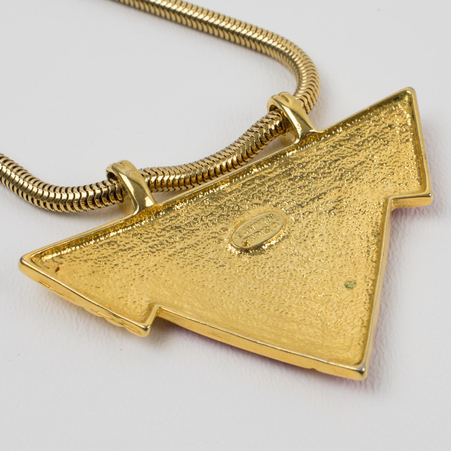 Lanvin Paris Collier géométrique en métal doré et émail rouge en vente 3
