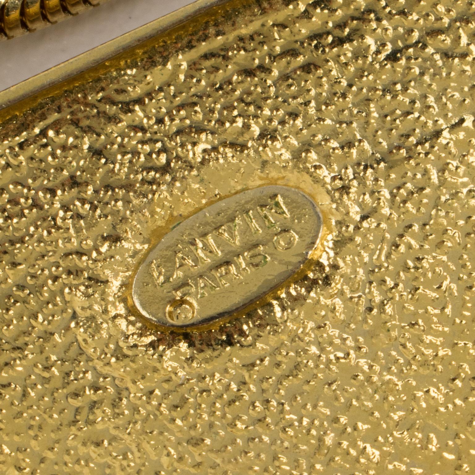 Lanvin Paris Collier géométrique en métal doré et émail rouge en vente 4