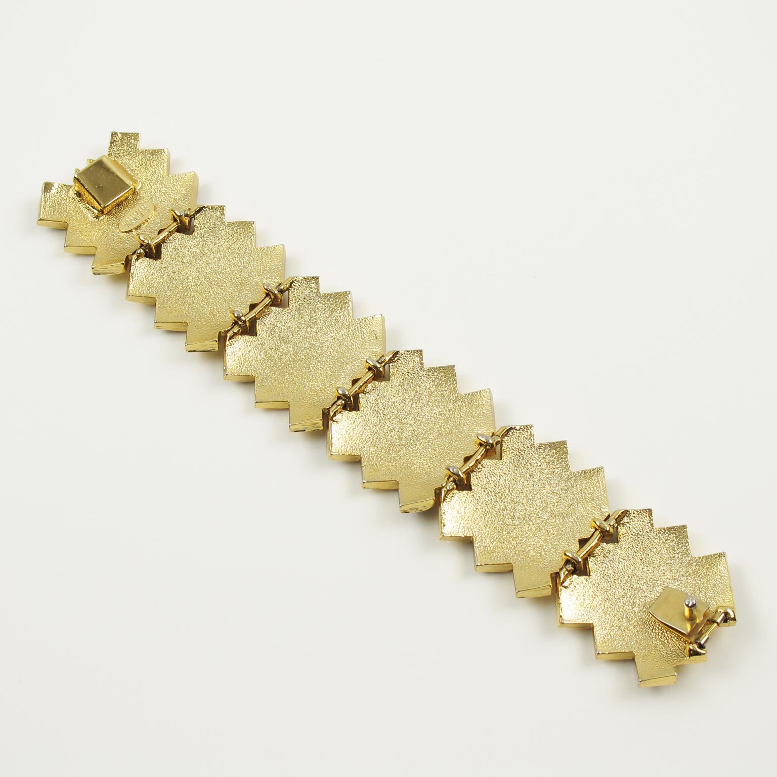 Moderniste Lanvin Paris - Bracelet moderniste en métal doré et émail gris en vente