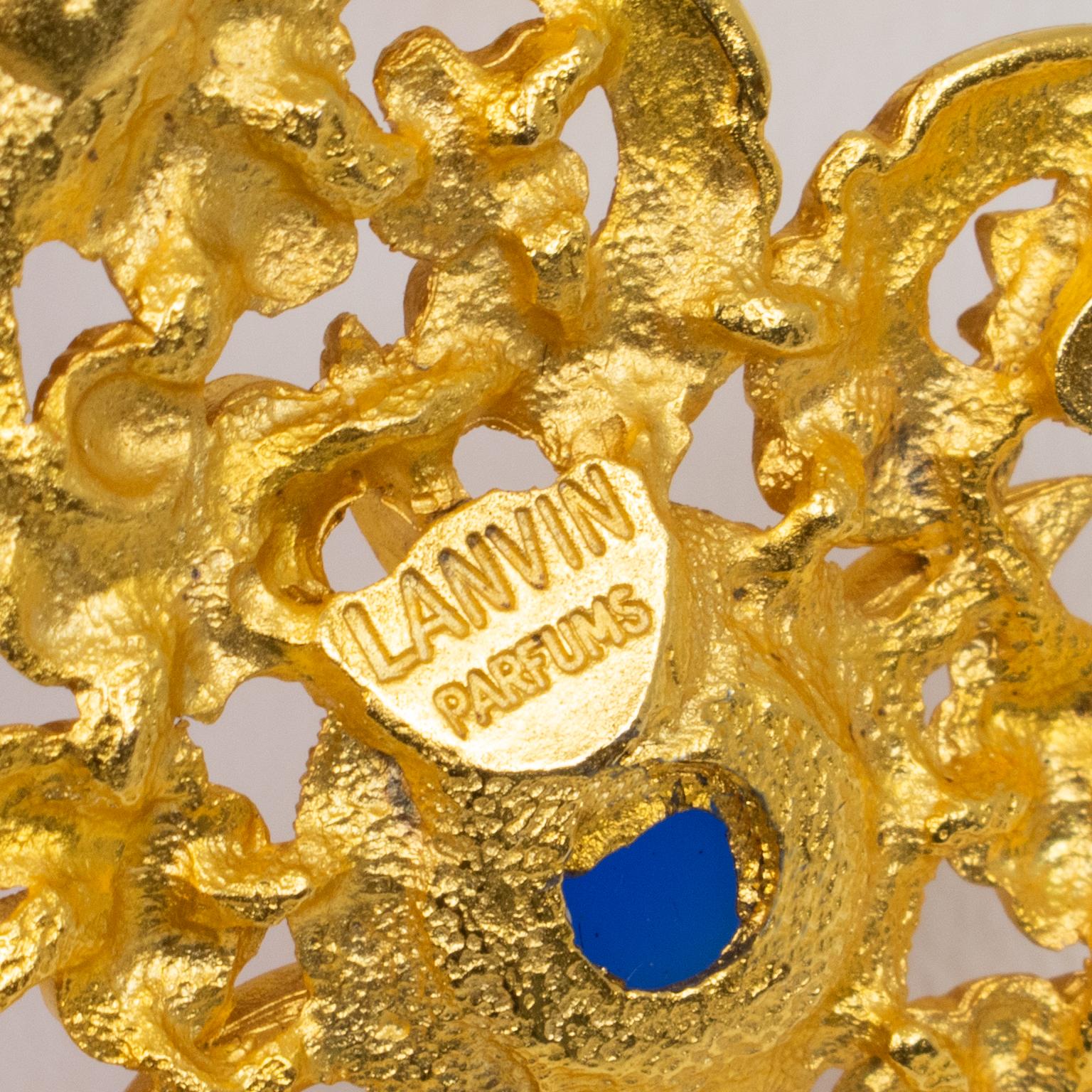 Lanvin Paris Vergoldete Metall-Halskette mit blauem, gegossenem Glas-Cabochon und Anhänger im Angebot 4