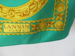 Lanvin Paris Green Gold Silk Scarf