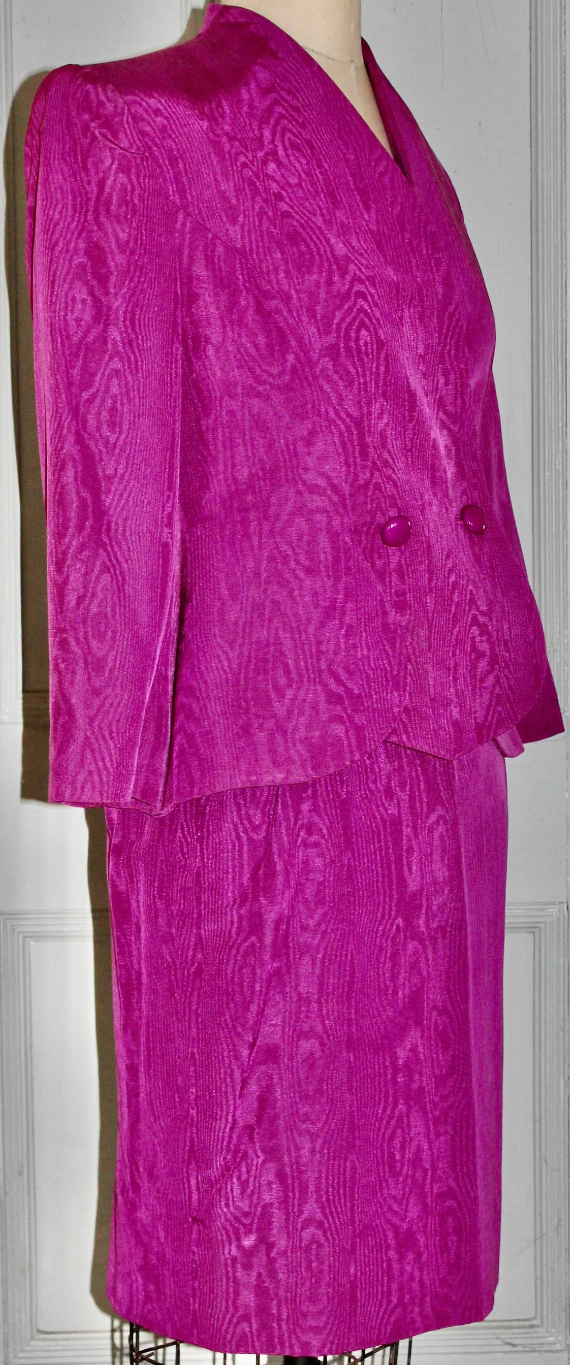 Purple Lanvin, Paris Magenta Moire Suit For Sale