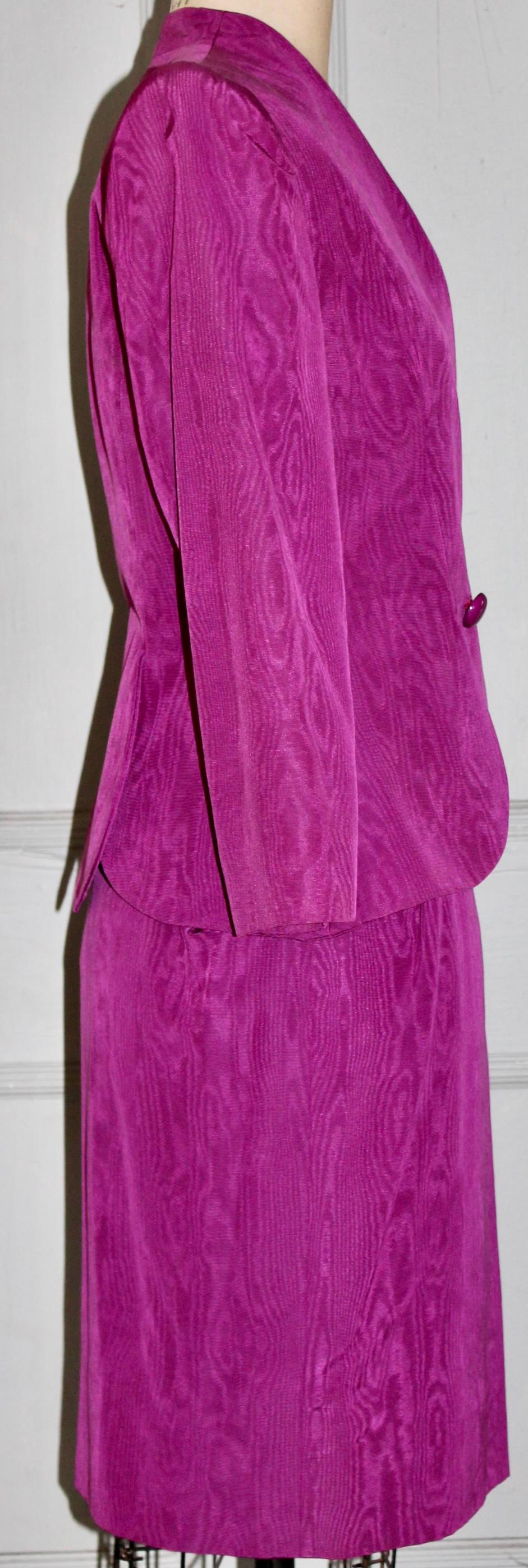 Lanvin, Paris Magenta Moire Suit In Excellent Condition For Sale In Sharon, CT