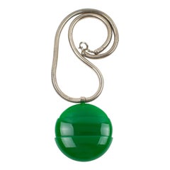 Vintage Lanvin Paris Modernist Green Lucite Medallion Necklace with Snake Chain, 1970s