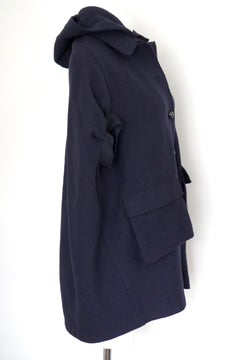 Lanvin Paris Navy Hooded Cape Coat