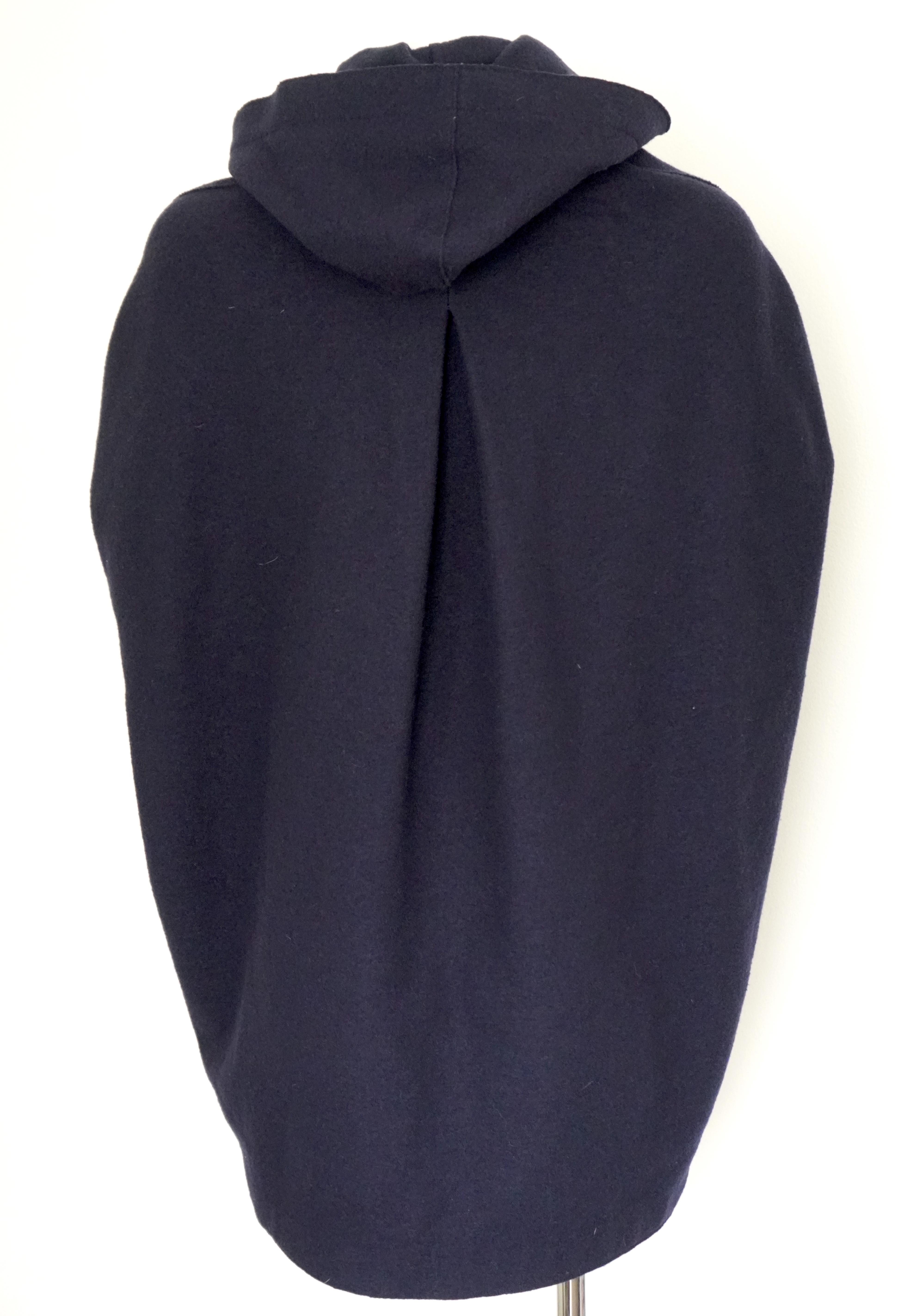 Lanvin Paris Navy Hooded Cape Coat  In Excellent Condition For Sale In Beverly Hills, CA