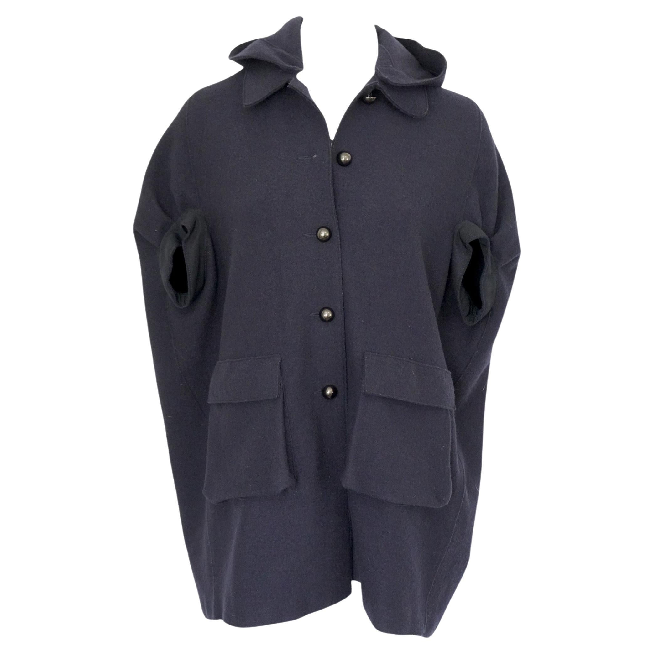 Lanvin Paris Navy Hooded Cape Coat  For Sale