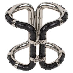 Lanvin Paris Python Leather and Silvered Steel Clamper Bracelet