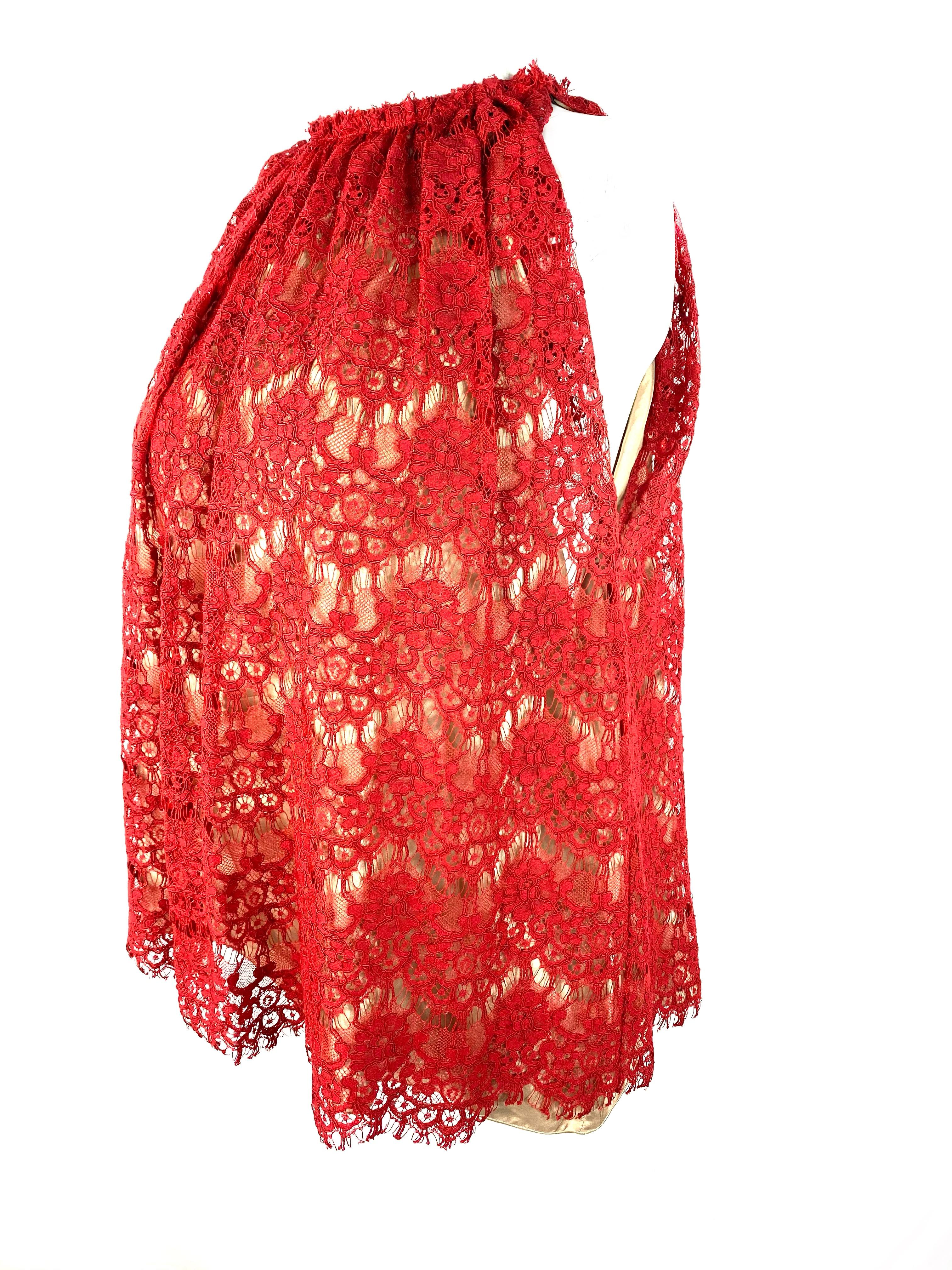 Lanvin Paris Red Lace Top, Size 38 In Excellent Condition For Sale In Beverly Hills, CA